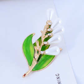 欧美速卖通胸花树叶水滴形珍珠滴油水钻胸针 时尚衣饰别针