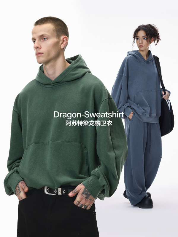 捷展男装|阿苏特染龙鳞卫衣25秋季新品380G水洗做旧宽松连帽外套|undefined