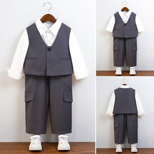 童套装2024春秋绅士马甲两件套男童舞台走秀休闲摄影礼服一件代发