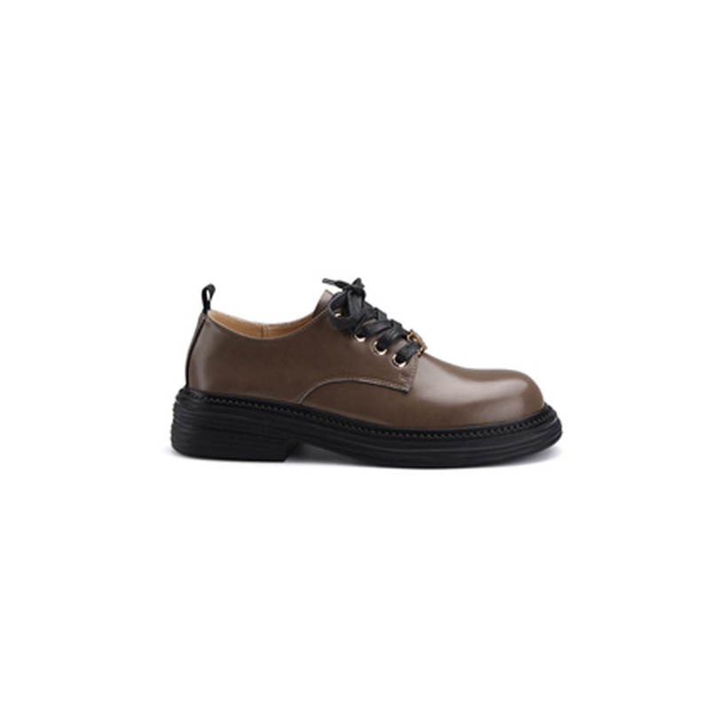 2023 primavera nuevos mocasines de cuero genuino estilo preppy japonés con cordones de metal punta redonda fondo grueso tacón grueso zapatos de cuero para mujeres