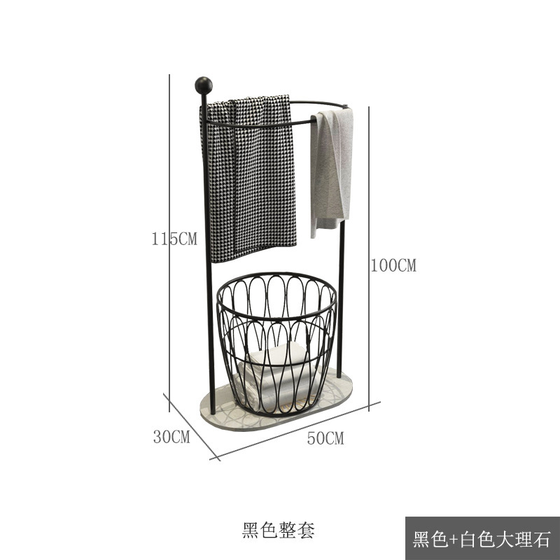 A2_블랙 타월 랙 + 블랙 라운드 바스켓