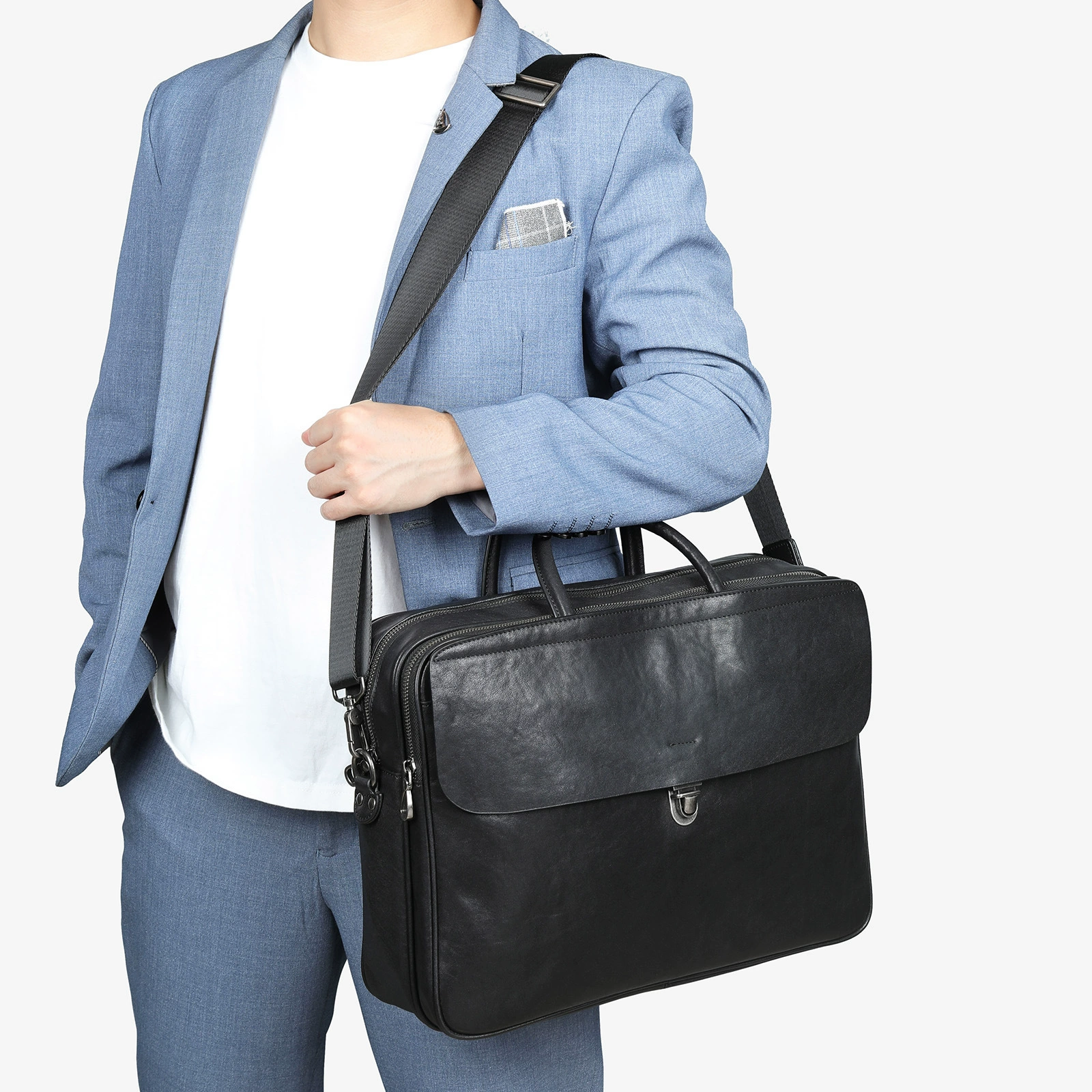 Handheld capacious leather laptop for leisure for documents, genuine leather, business version, high-end