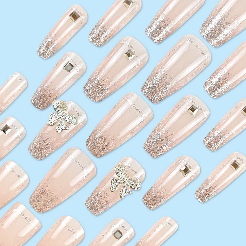 24 piezas de arte de uñas de ballet de diamantes de punto de explosión, piezas de uñas postizas terminadas, piezas de uñas de vestir de estilo puro y exquisitas de moda