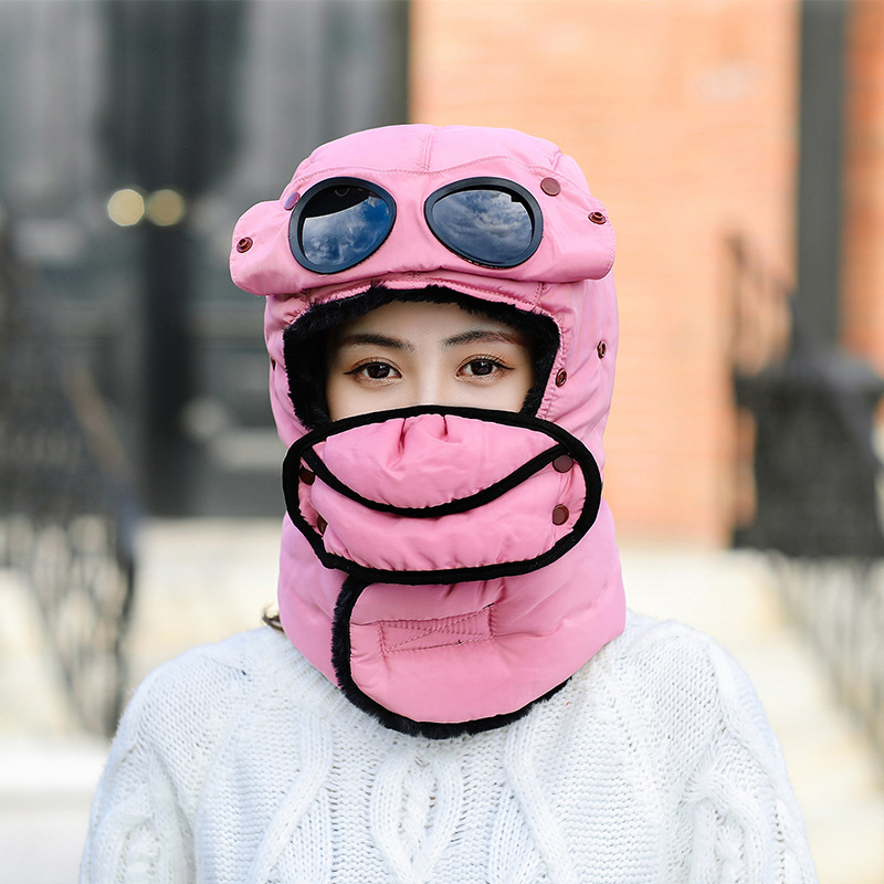 Unisex Women's outdoor winter fluffy and thickened cute Lei Feng hat Warm ear protection hairball bib cap Knit cap_voghion.com