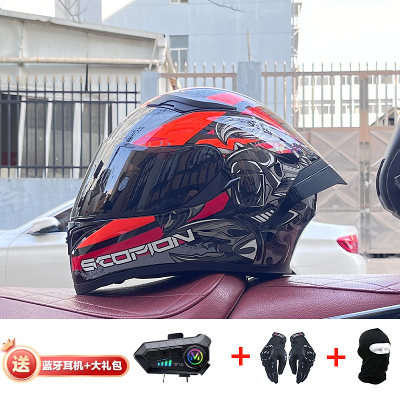 Casco de cola grande de motocicleta Jiekai Casco completo con auriculares Bluetooth Casco de conducción de motocicleta eléctrica de cuatro estaciones para hombre
