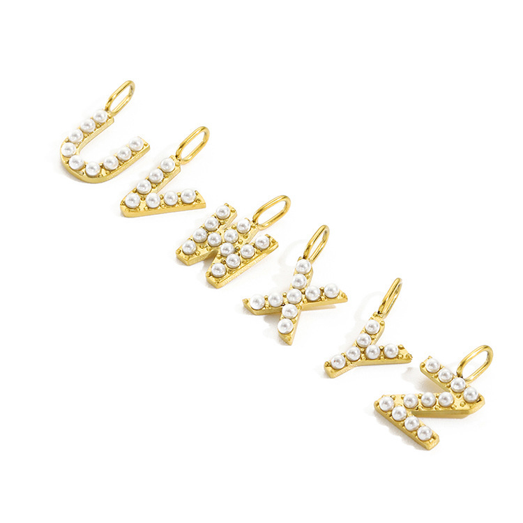5g Weight Artificial Pearls Inlay Material Charms, Jewelry Accessories Classification 1 Piece Quantity Stainless Steel Material Letter Pattern Plating, Inlay Design 1 Piece Stainless Steel Artificial Pearls Letter 6