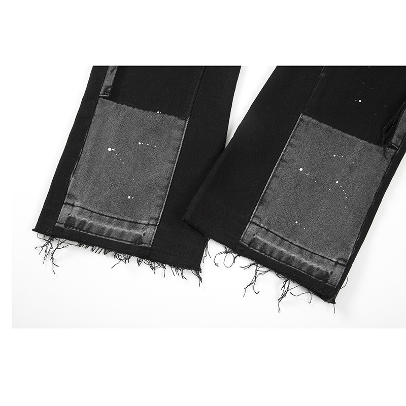 High Street lavado apenado costura registro jeans hombres moda retro Splash-tinta impreso pantalones de pierna ancha