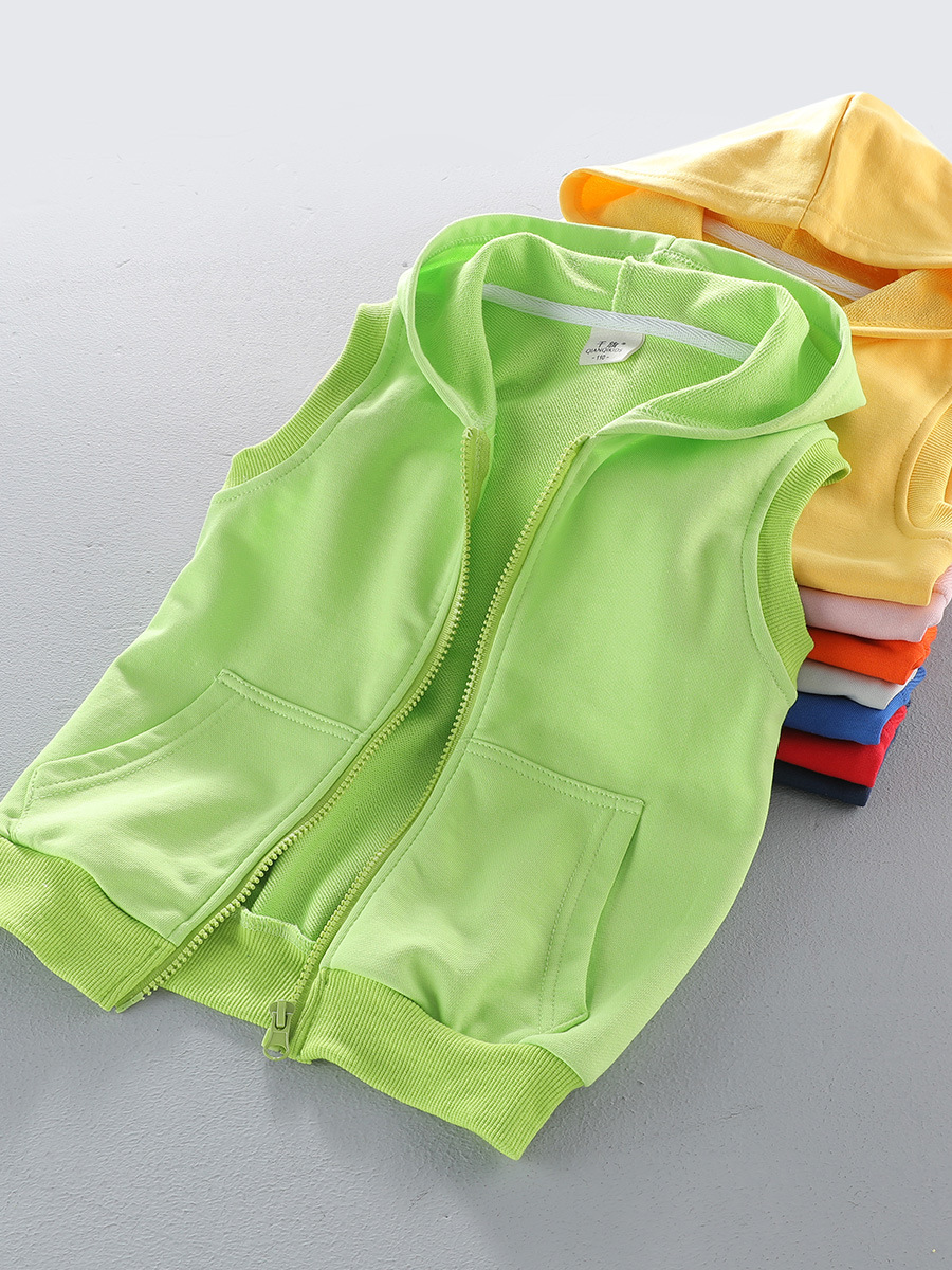 Children's vest men's and women's spring and autumn summer thin outdoor wear pure cotton hooded kindergarten clothes vest activity printed logo