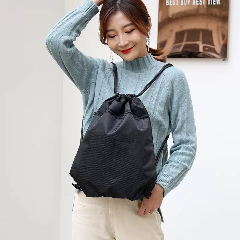 现货男女牛津布户外防水束口袋抽绳双肩包拉绳背包拼接防水健身包