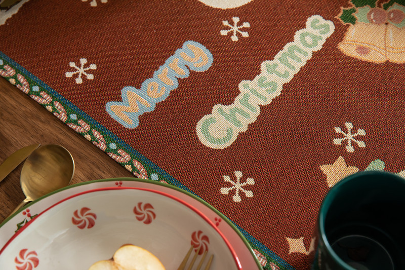 Christmas Jacquard Table Runner Polyester Cotton Decorative Flag_voghion.com