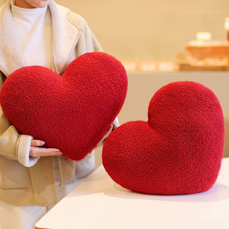 Heart-Shaped Red Festive Decorative Pillow for Living Room Sofa with a Luxurious Feel, Suitable for Weddings, Featuring a Heart with the Chinese Character for 