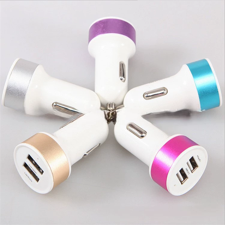 Новое цветное круглое автомобильное зарядное устройство из алюминиевого сплава, квадратное и круглое автомобильное зарядное устройство для соски, 2,1 А, автомобильное зарядное устройство с двумя выходами USB