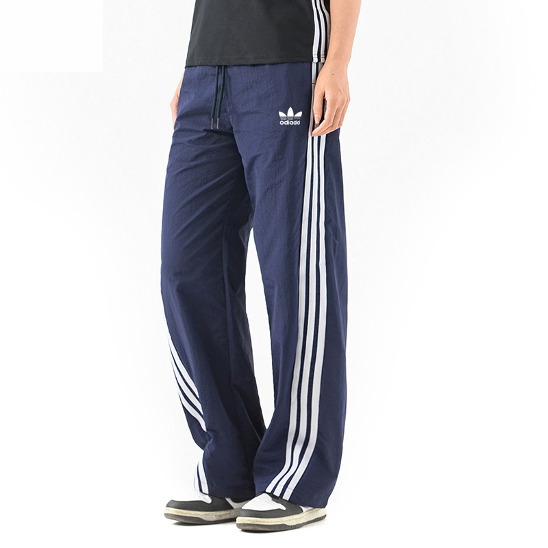 Men's Trefoil Three-Stripe Loose Straight-Leg Sports Pants Summer Breathable Casual Long Pants Couple Style Versatile Trendy