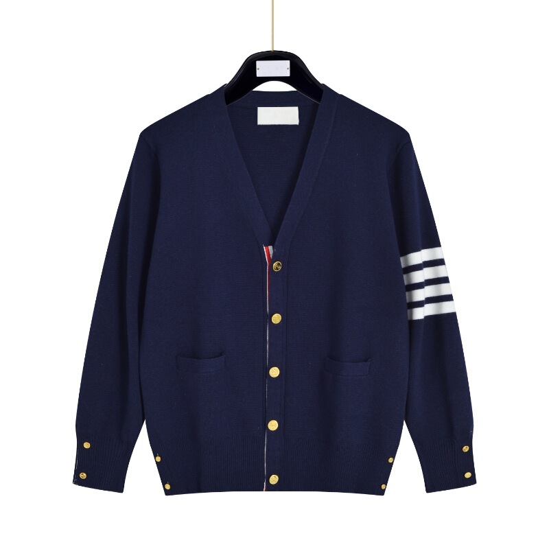Tb High-End Autumn and Winter Sweater for Men and Women, Couple Style, 100% Cotton Cardigan, Four-Stripe Knit Top, Jacket, V-Neck, 5 Buttons Tb High-End Autumn and Winter Sweater for Men and Women, Couple Style, 100% Cotton Cardigan, Four-Stripe Knit Top, Jacket, V-Neck, 5 Buttons