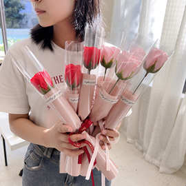 母亲节礼物成品单支玫瑰花康乃馨郁金香花束仿真香皂花情人节礼物