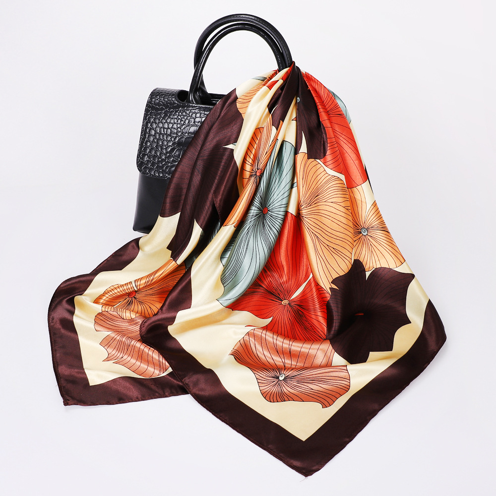 Summer, Spring Season Women's Lady Flower Satin Printing Silk Scarf