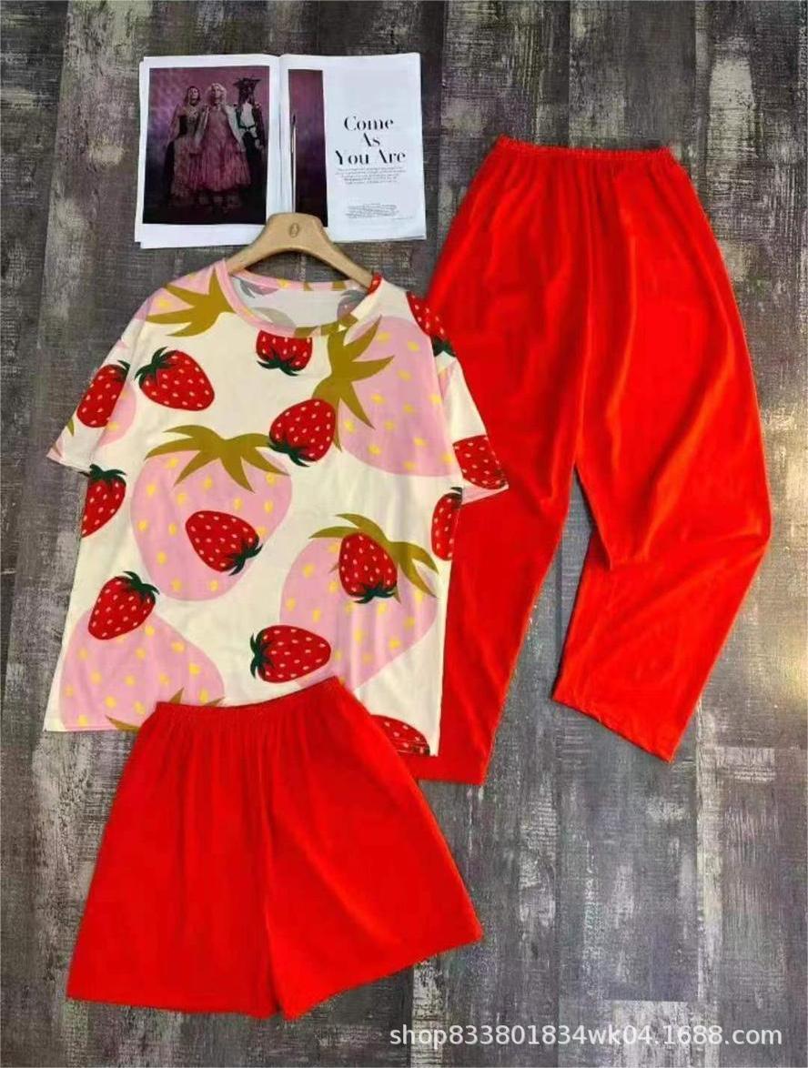 Pijamas transfronterizos de leche de verano pantalones de manga corta tres piezas de dibujos animados lindos ropa de hogar de comercio exterior de labu
