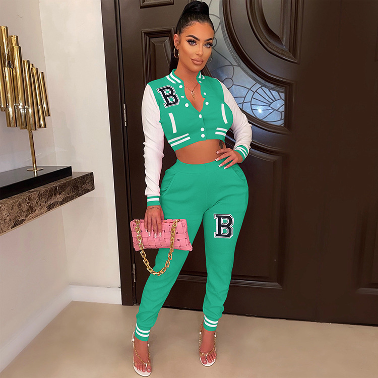 Moterų kelnės baseball uniformos kostiumas su raidėmis sportinis_voghion.com