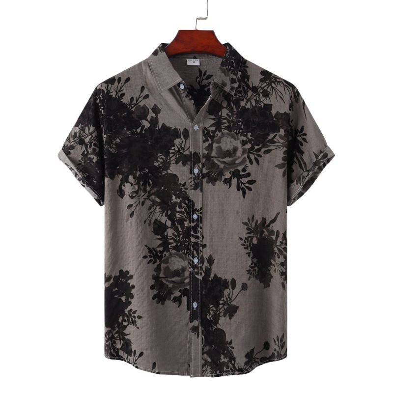 AliExpress deseo estación independiente de primavera y verano nueva camisa floral de solapa de manga corta suelta casual Camisa impresa de los hombres