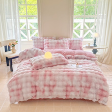 跨境外贸专供冬季兔毛绒四件套加厚保暖床单被套宿舍三件套批发