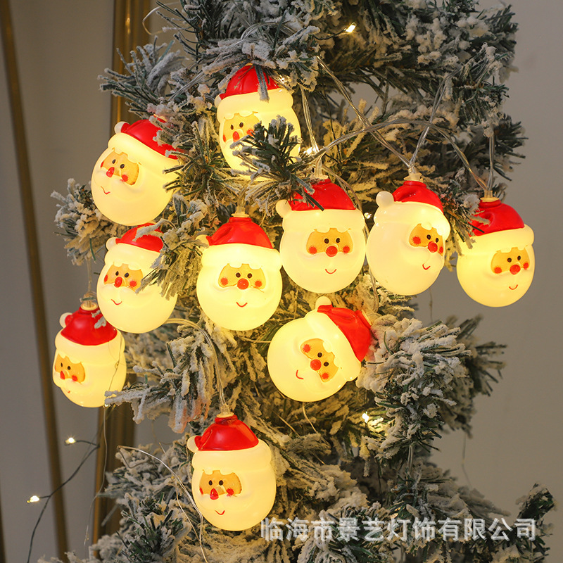 跨境新品led圣诞树灯串圣诞老人雪人灯串电池盒电镀球五角星彩灯|undefined