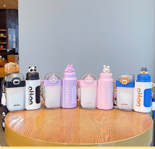 Cute cartoon 316 stainless steel children's thermos cup outdoor portable double warehouse plastic cup large capacity straw cup