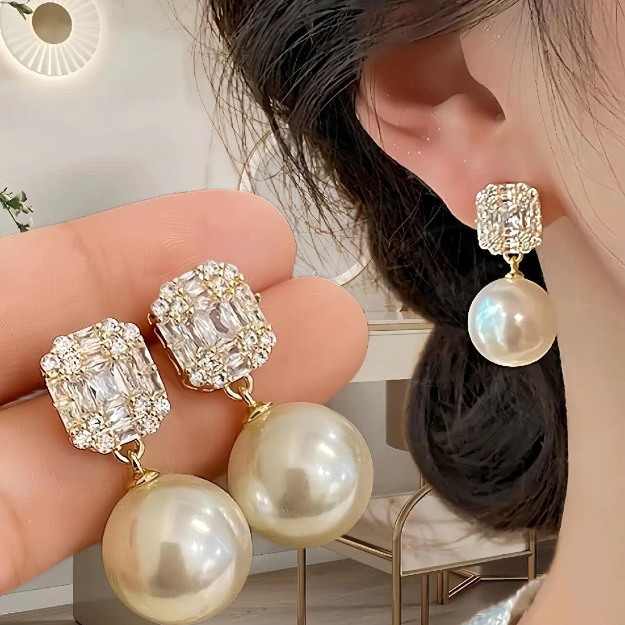 Square geometric retro fashionable elegant earrings with zircon from…