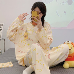 Ladies' Spring and Autumn Season 2025 New Cotton Pajama Set Sweet Summer Style, Long Sleeve Top and Bottom Set, Wearable Outside Home Clothes