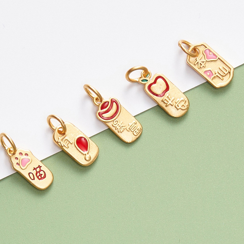 S925 sterling silver plated 18K vintage sandblast epoxy enamel accessories DIY handmade beaded braided rope bracelet necklace pendant