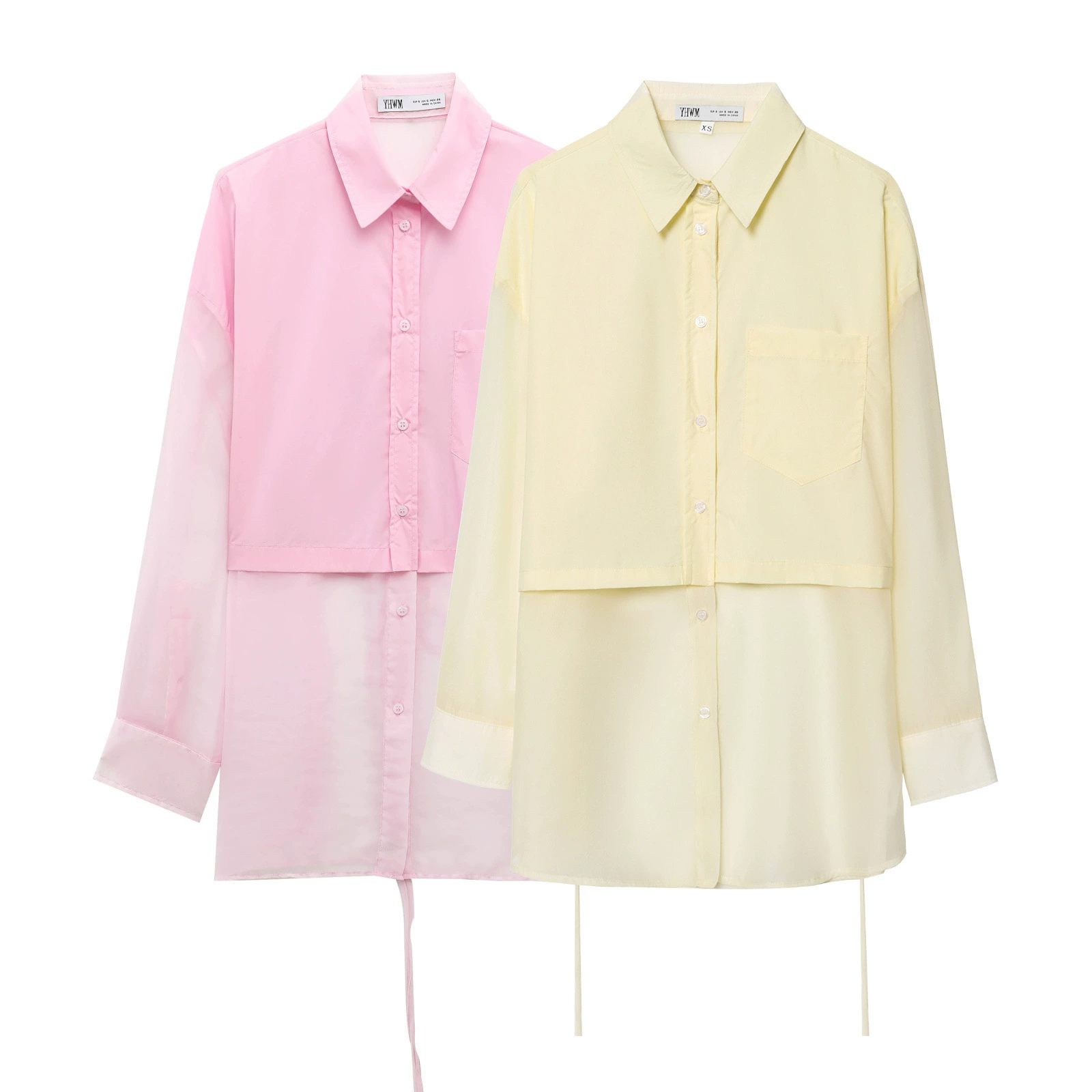 PB & ZA Женская одежда 2025 весна новая корейская мода прозрачная и жесткая пряжа сшитая свободная рубашка 5063023