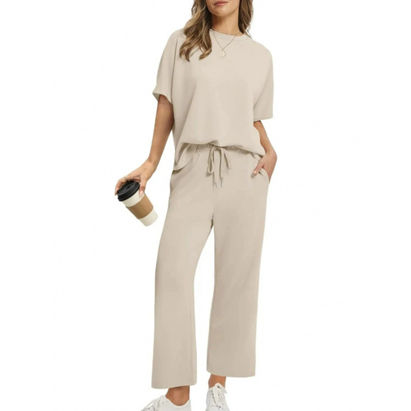 Summer New Cross-Border European and American Loose Trendy Solid Color Daily Casual Commuting Temperament Short-Sleeved Women's Suit