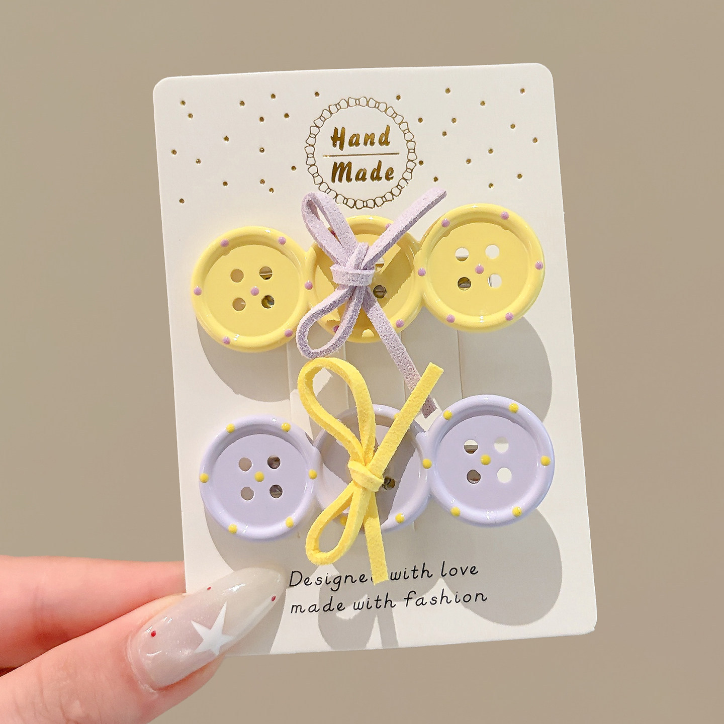 2# button bow hair clip - yellow & purple combo, base clip approx. 4cm