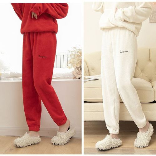 Coralline Fairy Warm Knee-High Pajama Pants Korean Style Insulated Pajama Pants with Thickening Loose Outerwear Winter Women's Sleep Pants