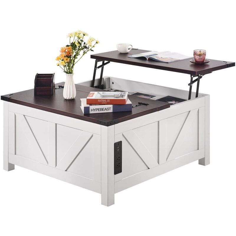 Amazon's Best-Selling Modern Simple Farmhouse Coffee Table and Nightstand with Adjustable Barn Door with Charging Station