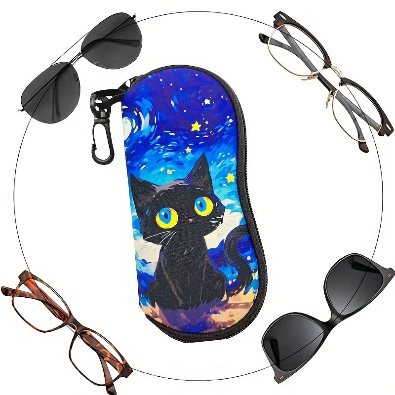 Starry Sky Black Cat Print Glasses Case Eyeglasses Portable Storage Box Perfect Gift for Women Christmas or Daily