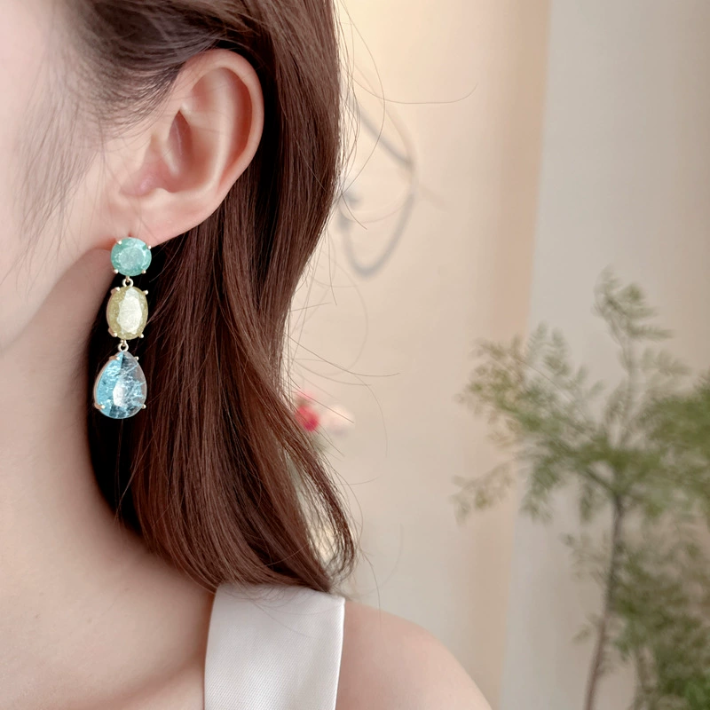 Geometric design cute earrings with zircon drop-shaped, silver 925 sample