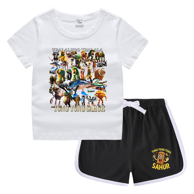 夏男の子服娘ラウンドネック Tシャツホットパンツ韓国風カジュアル半袖ボトムシャツスポーツ学生ショーツスーツ|undefined