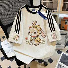 女童纯棉短袖夏季卡通可爱宽松套头衫上衣夏季中小学生儿童打底衫