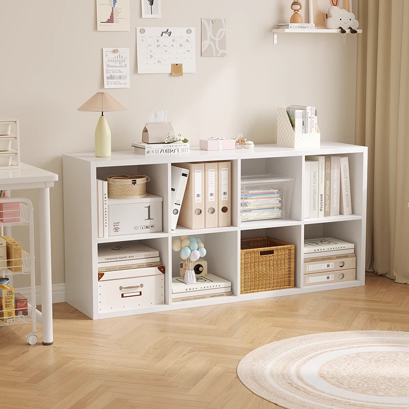 Steel Lattice Cabinet, Freely Combinable, Simple Japanese-Style Eight-Compartment Cabinet, Bedside Children's Low Bookcase, Bookshelf, Floor-Standing Storage Rack