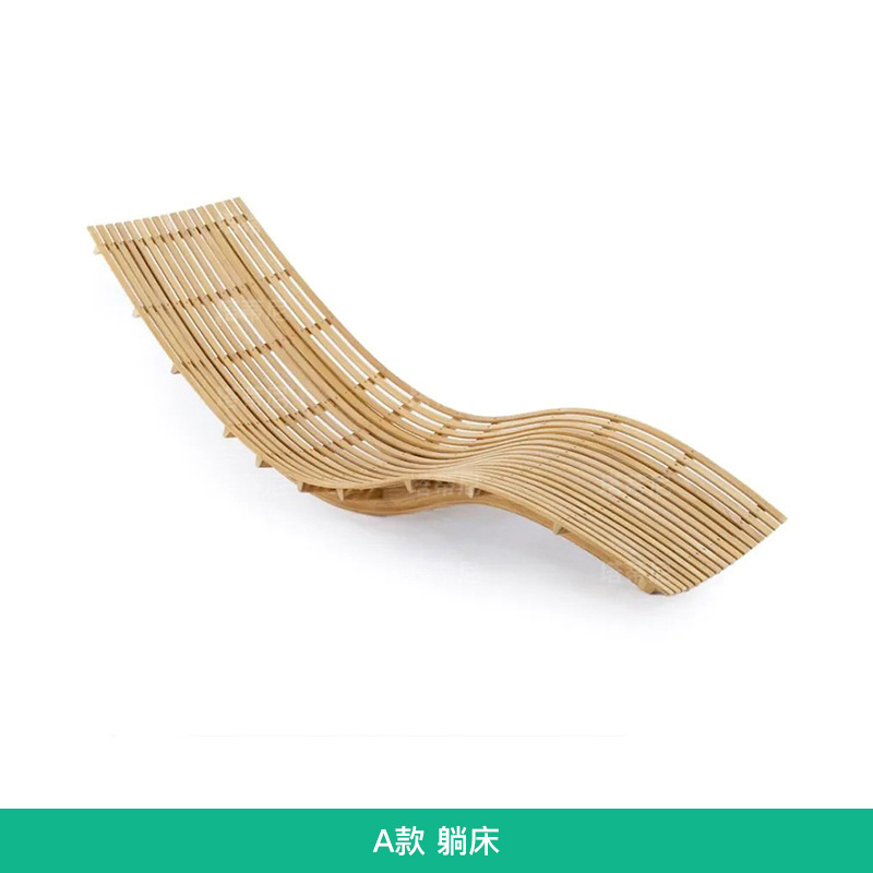 Silla de madera maciza al aire libre Villa patio impermeable muebles de protección solar Jardín al aire libre hotel playa casual cama de madera