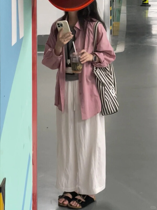 MISSMAR韩系树莓粉长袖衬衫女早秋新款薄款慵懒宽松休闲衬衣外套|undefined