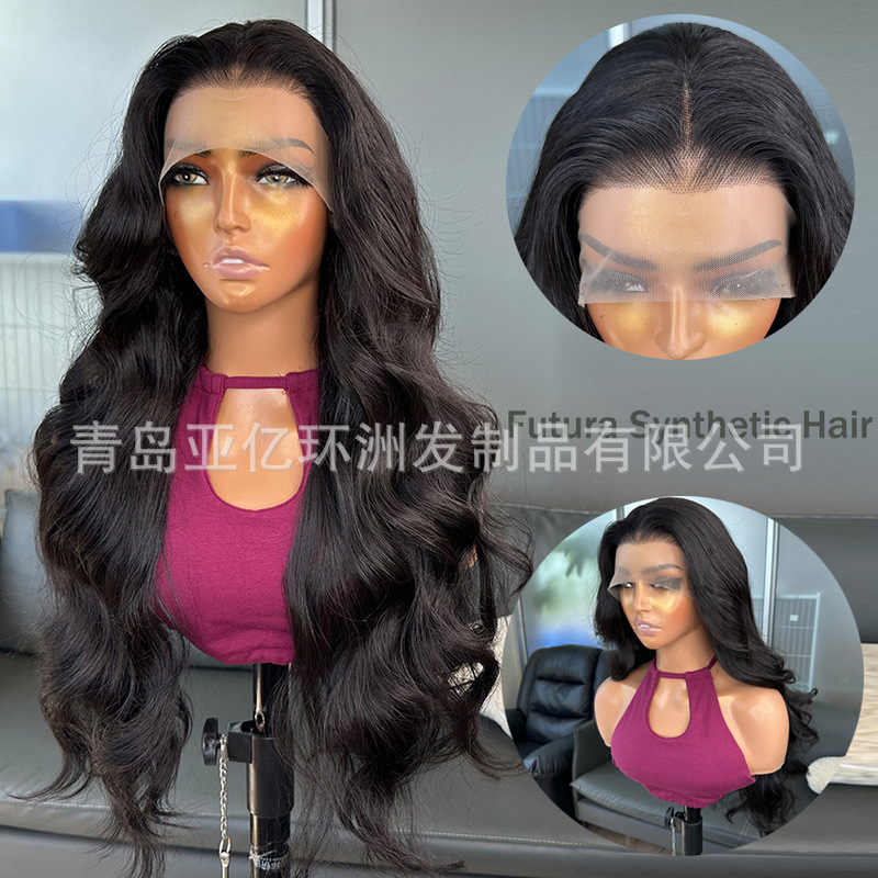 Foreign Trade Wig Japanese Silk Chemical Fiber Wig Artificial Hair 13X4 Fashionable Front Lace Black Big Wavy Hair