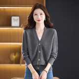 秋季新款羊毛针织毛衣开衫时尚V领百搭秋冬外套保暖长袖妈妈衣，女装针织衫/毛衣，妃慕昵服饰