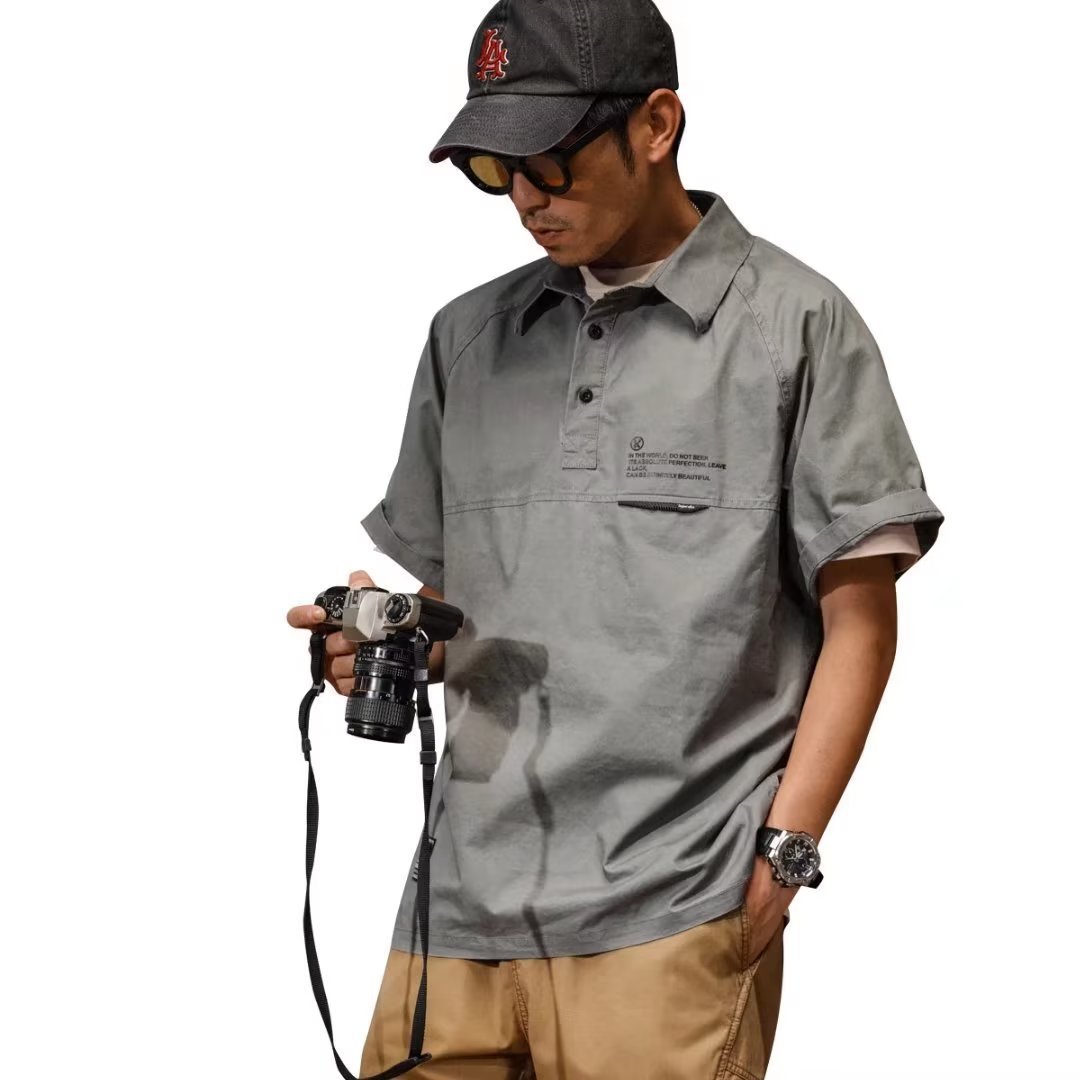 Moda 2024 verano nuevo estilo suelta camisa polo de manga corta para hombre diseño de manga de cinco puntos sentido tendencia camiseta de media manga