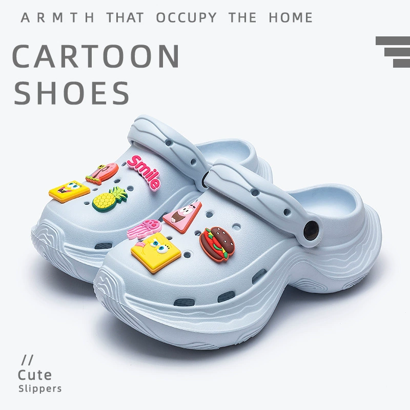 Губка Боб с толстой подошвной пещерной обуви женская модель 2025 новая летняя надевание нескользкие пляжные туфли для увеличения пробки