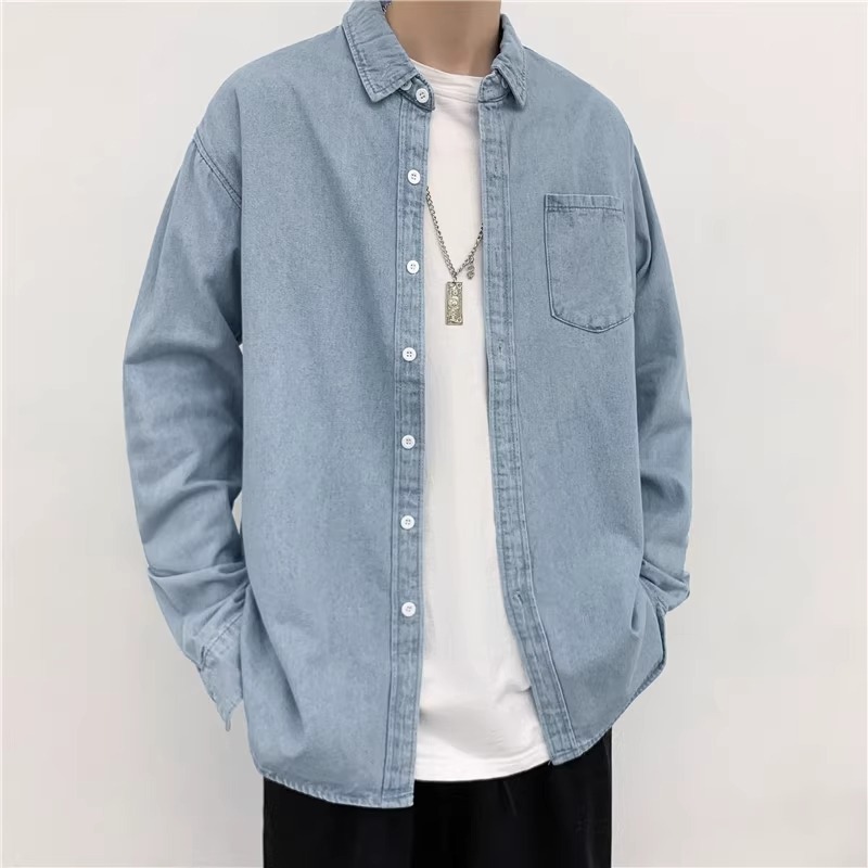 Denim Jacket Harajuku Style Korean Style Trendy Youth Men's Work Shirt Spring and Autumn Loose Casual Jacket Shirt