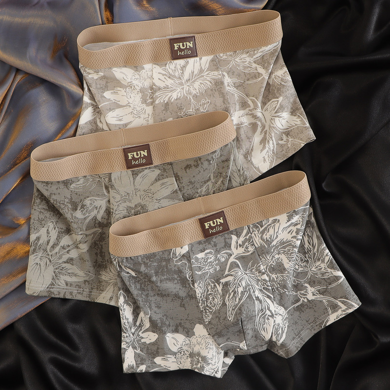 Retro Denim Printed Underwear Men's Pure Cotton Breathable Men's Underwear 10A Antibacterial Youth Sports Trendyy Boxer Briefs