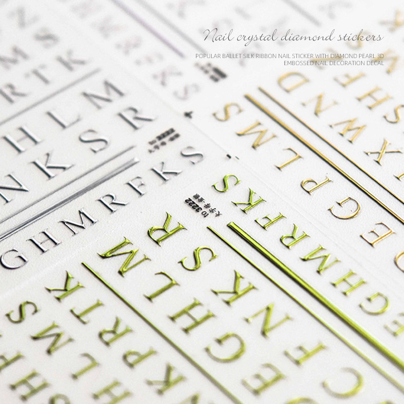 Pegatinas para uñas, nuevas y modernas, letras francesas en relieve, lámina dorada en relieve, pegatinas huecas para decoración de uñas, estilo fresco y de alta gama