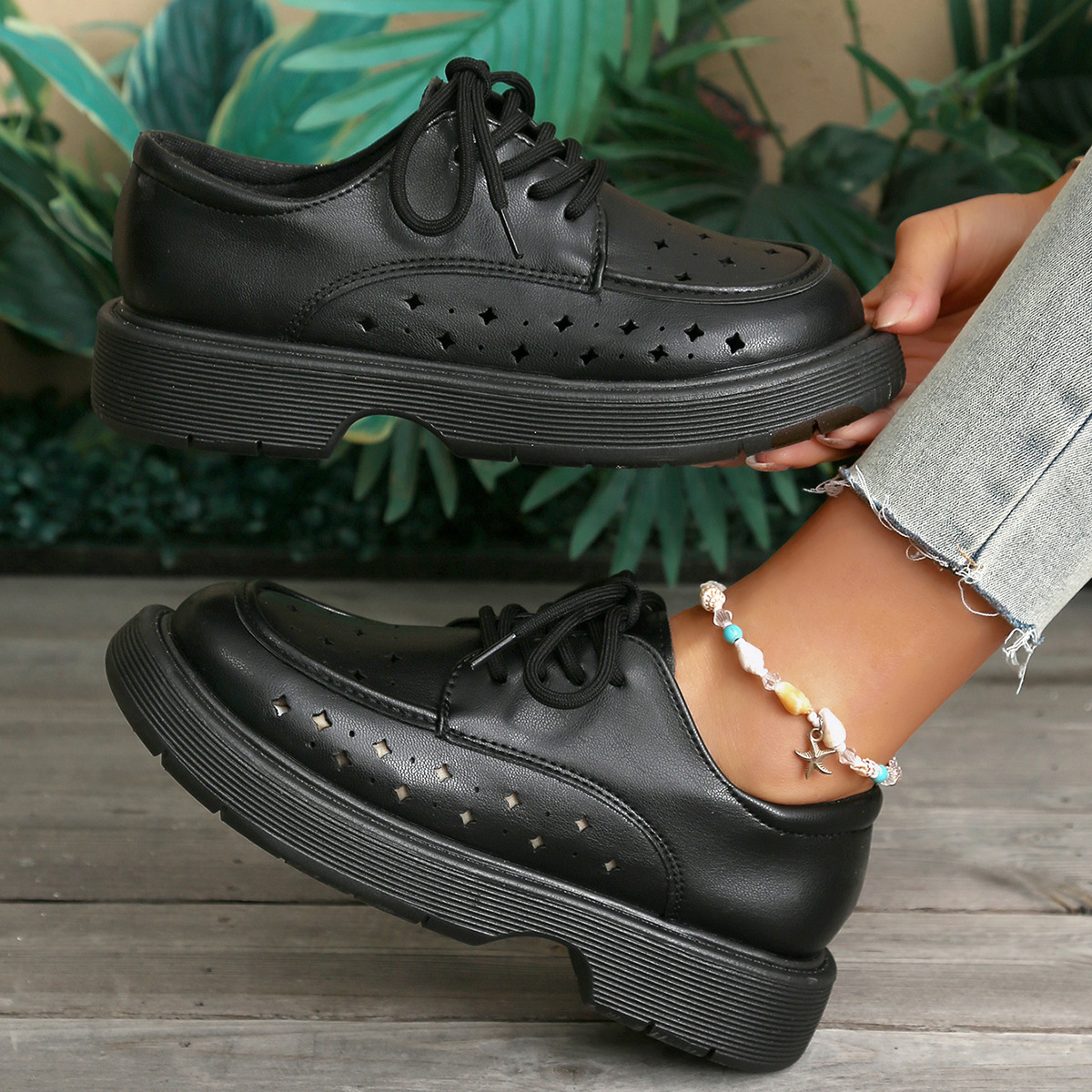 2026 verano nuevo estilo coreano estrella hueco antiolor transpirable zapatos de cuero de negocios de suela suave de cuero casual zapatos de mujer versátiles
