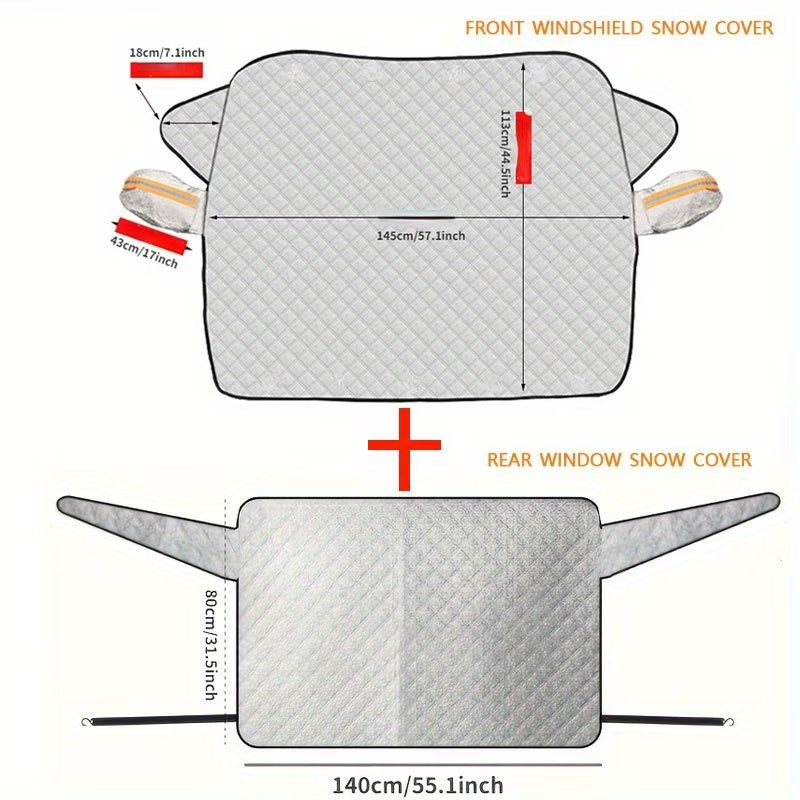 Thickened aluminum foil car windshield snow cover, sun protection and anti-freeze universal model with reflective strip mirror cover